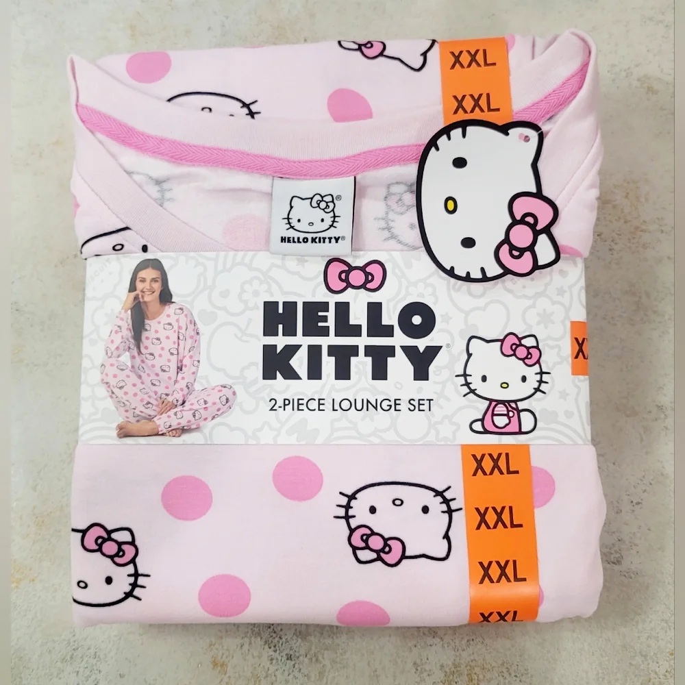 Hello Kitty Sanrio Womens 2pc Pink Knit Lounge PJ Set Long Sleeve Top Jogger - Picture 8 of 16